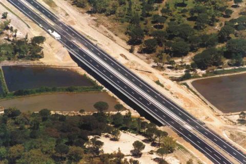 <div style="text-align:center; color:white;"><div style="font-size:17px; ">Viaduct over Ribeira da California (A13)</div><br>Client: Brisa SA<br>Year: 2000 – 2002</div>